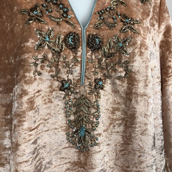 Soft Surroundings Moroccan Beaded Tunic Top Crushed Velvet Blush Pink Petite Med - Picture 7 of 13